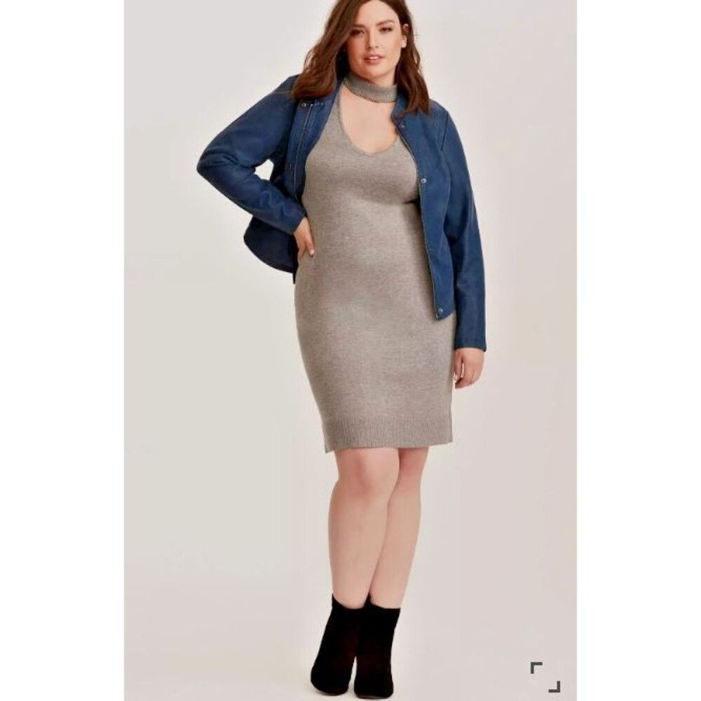 Torrid Long Sleeve Choker V Neck Gray Sweater Dress 2X 2 2xl 18 20 Plus